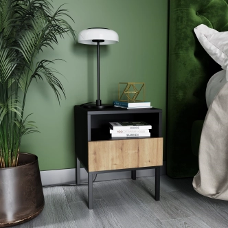 Noční stolek BOLSENA, černý mat/dub artisan