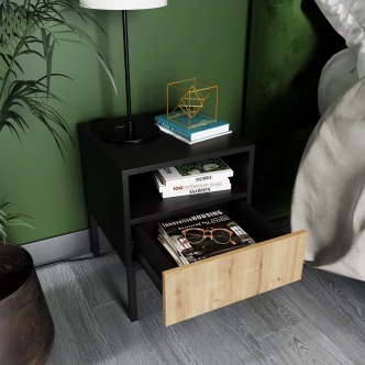 Noční stolek BOLSENA, černý mat/dub artisan