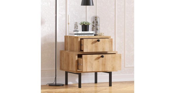 Noční stolek BRUNO, dub/černá