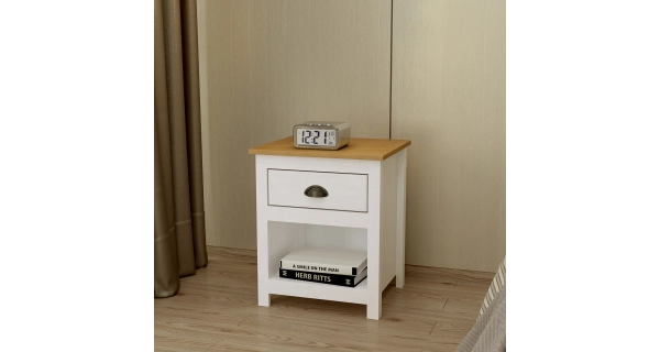 Noční stolek FEMI, bílá/ hnědá