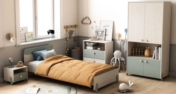 Noční stolek GWANG, dub topanga/zelená