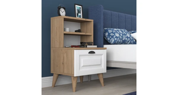 Noční stolek HELNOR, vlašský ořech/bílá