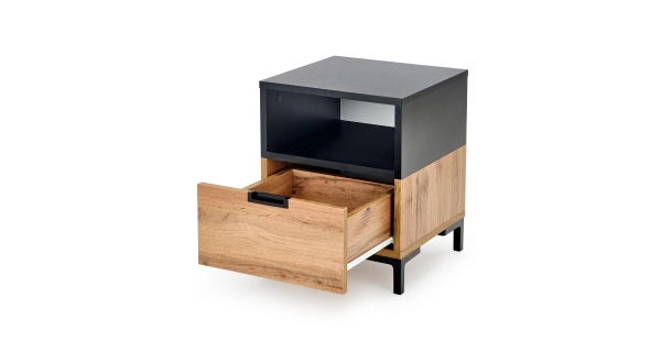 Noční stolek JERSEY, dub wotan/černý