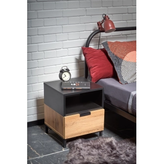 Noční stolek JERSEY, dub wotan/černý