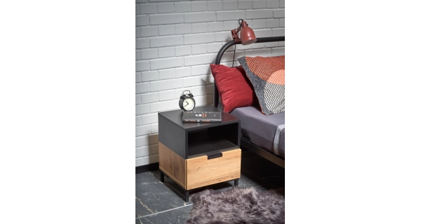 Noční stolek JERSEY, dub wotan/černý