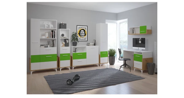 Noční stolek LEPON 45, dub artisan/bílá/zelená