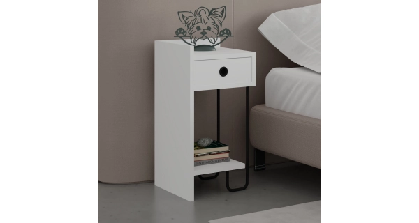 Noční stolek LINMEN, varianta levá, bílá
