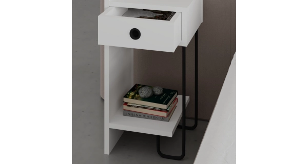 Noční stolek LINMEN, varianta levá, bílá