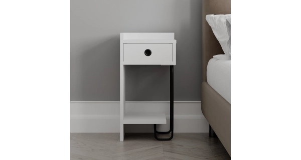 Noční stolek LINMEN, varianta levá, bílá