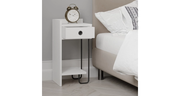 Noční stolek LINMEN, varianta levá, bílá