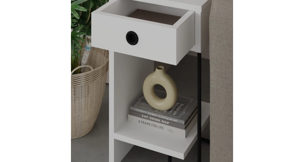 Noční stolek LINMEN, varianta levá, bílá