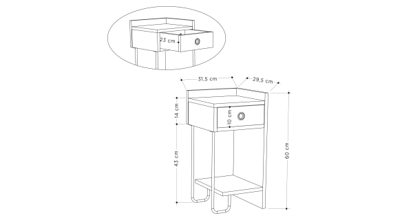 Noční stolek LINMEN, varianta pravá, bílá