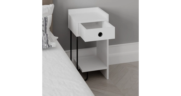 Noční stolek LINMEN, varianta pravá, bílá