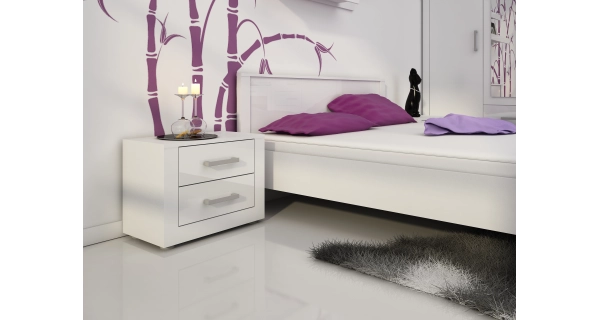 Noční stolek MOLTENO, bílá/bílý lesk, 5 let záruka