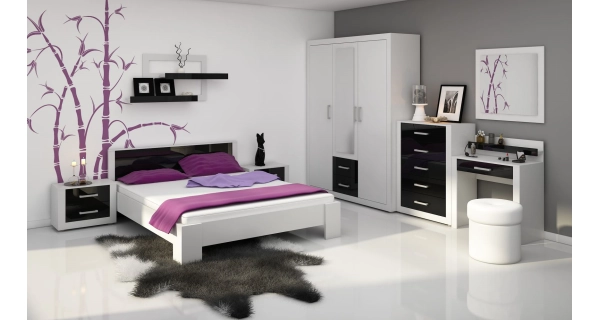 Noční stolek MOLTENO, bílá/černý lesk, 5 let záruka