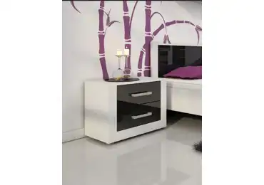 Noční stolek MOLTENO, bílá/černý lesk