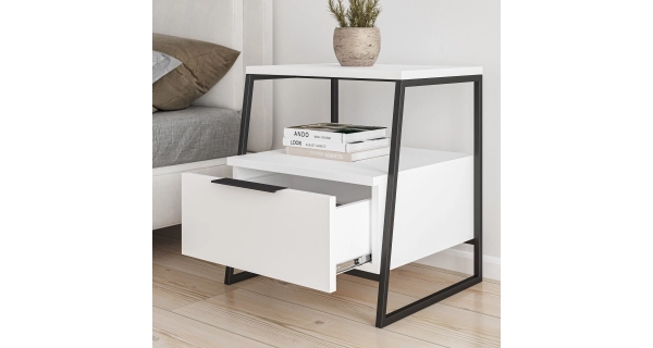Noční stolek POLITO, bílá/černá