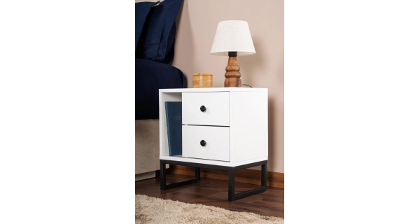 Noční stolek POLSAR, bílá/černá