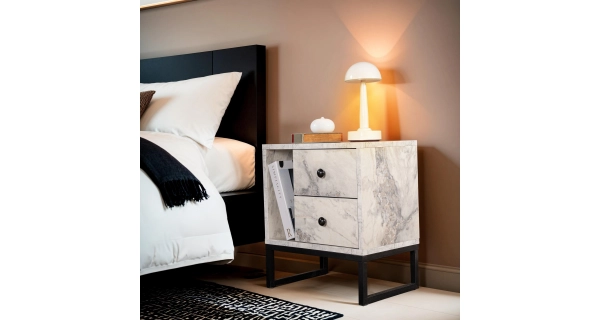 Noční stolek POLSAR, mramor/černá
