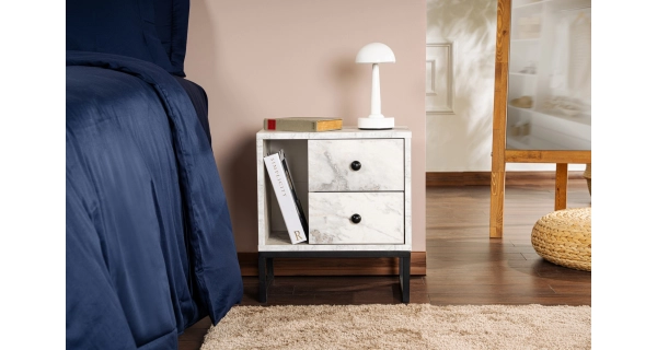 Noční stolek POLSAR, mramor/černá