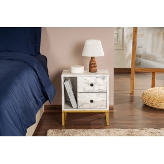 Noční stolek POLSAR, mramor/zlatá