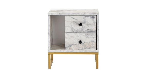 Noční stolek POLSAR, mramor/zlatá