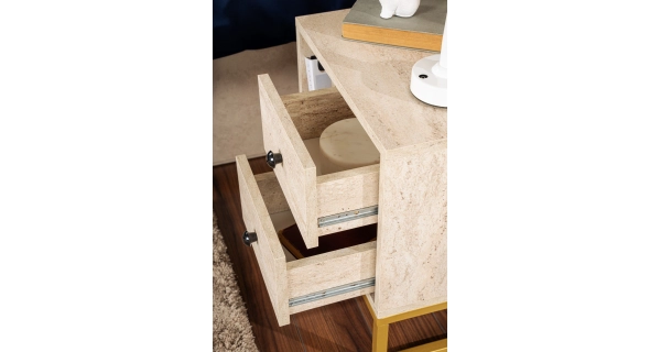 Noční stolek POLSAR, travertin/zlatá