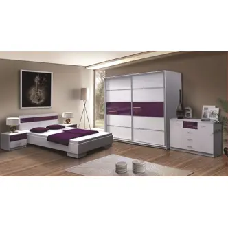 Noční stolek RISUNTA, bílá/fialové sklo