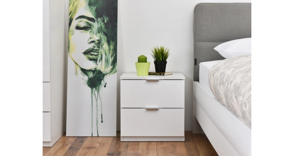 Noční stolek SASANKA 2F, bílá/bílý lesk