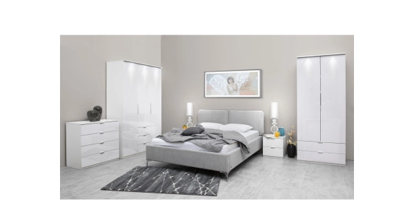 Noční stolek SASANKA 2F, bílá/bílý lesk