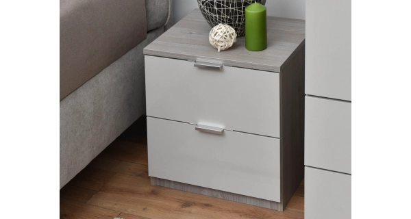 Noční stolek SASANKA 2F, dub nordic/písek lesk