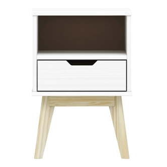Noční stolek SIMIR 1S, masiv borovice/bílý lak