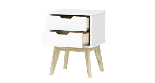 Noční stolek SIMIR 2S, masiv borovice/bílý lak