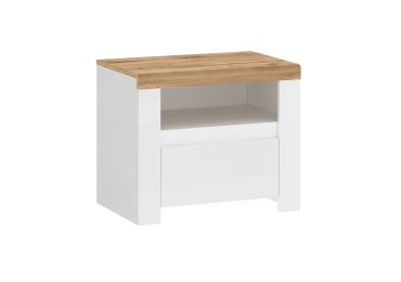 Noční stolek VENUSTA 1S, bílý lesk/dub wotan