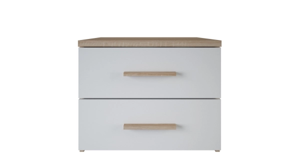 Noční stolek WHEELER 2S, dub kartáčovaný/bílá mat
