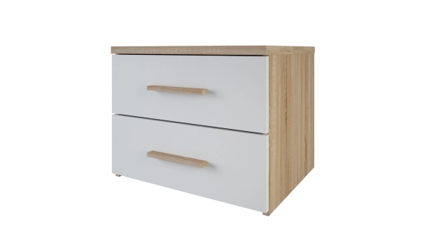 Noční stolek WHEELER 2S, dub kartáčovaný/bílá mat