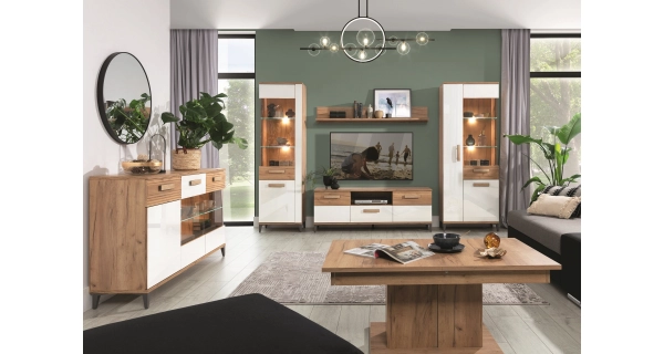 Obývací pokoj ANTIOPE 2, dub craft zlatý/bílá alpský lesk 