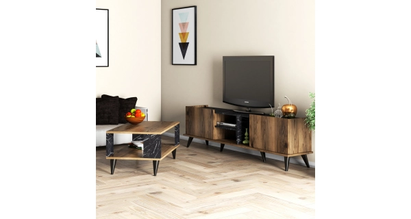 Obývací pokoj CORBAN, vlašský ořech/černá DOPRODEJ