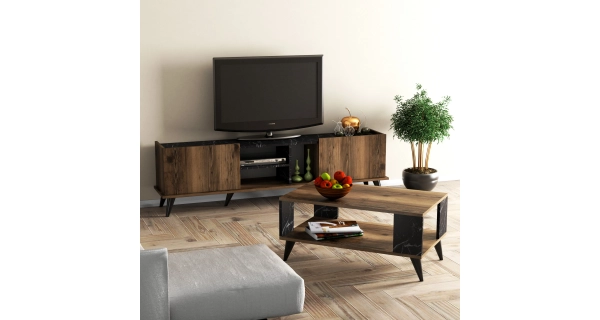 Obývací pokoj CORBAN, vlašský ořech/černá DOPRODEJ