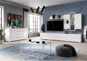 Obývací pokoj DEJEON, bílá/bílé sklo