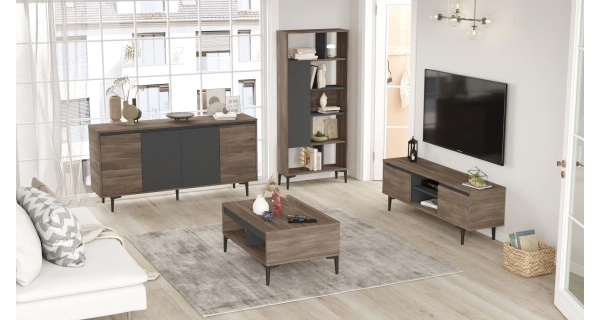 Obývací pokoj JERLAN typ 3, vlašský ořech/antracit