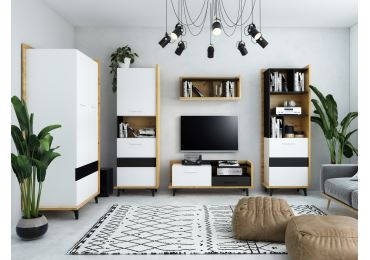 Obývací pokoj KNUT 2, dub artisan/bílá/černá, 5 let záruka