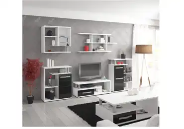 Obývací pokoj LEHUA I, bílá/černý lesk