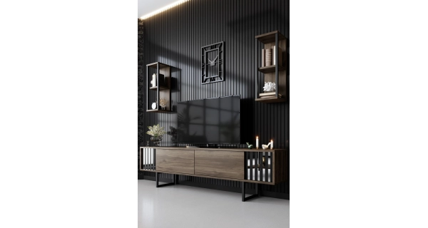 Obývací pokoj LINSOR, vlašský ořech/černá