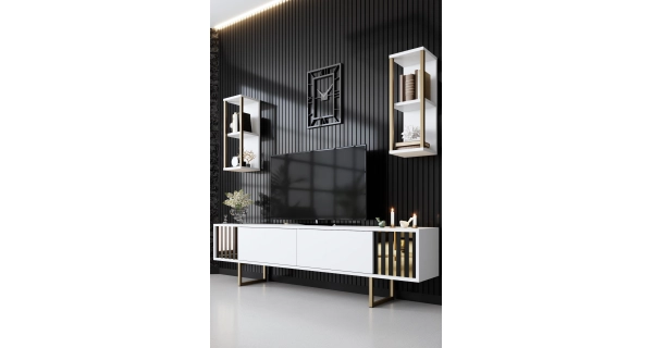 Obývací pokoj NALLEM, bílá/zlatá