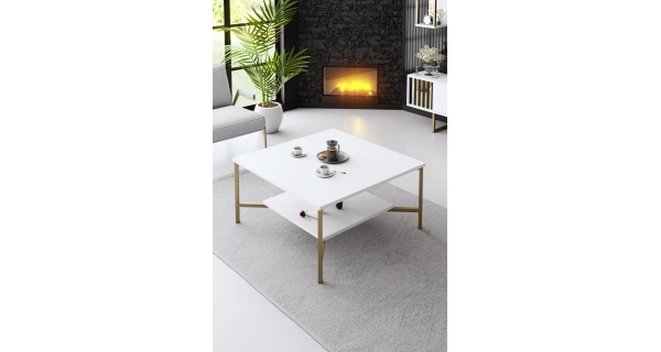 Obývací pokoj NALLEM, bílá/zlatá