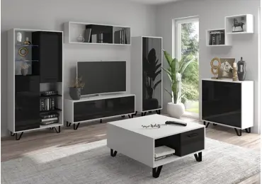 Obývací pokoj PRUDHOE 1, bílá/černý lesk