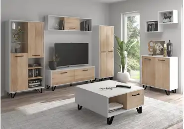 Obývací pokoj PRUDHOE 1, bílá/dub sonoma