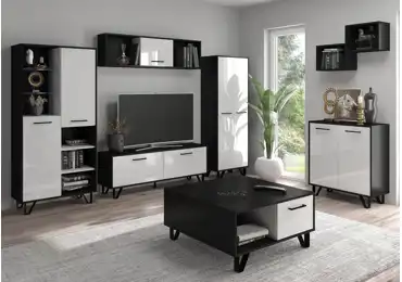 Obývací pokoj PRUDHOE 1, černá/bílý lesk