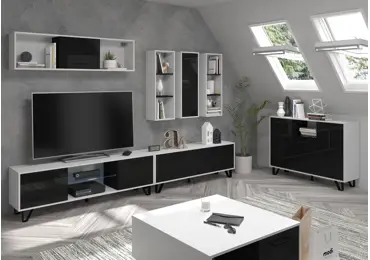 Obývací pokoj PRUDHOE 3, bílá/černý lesk